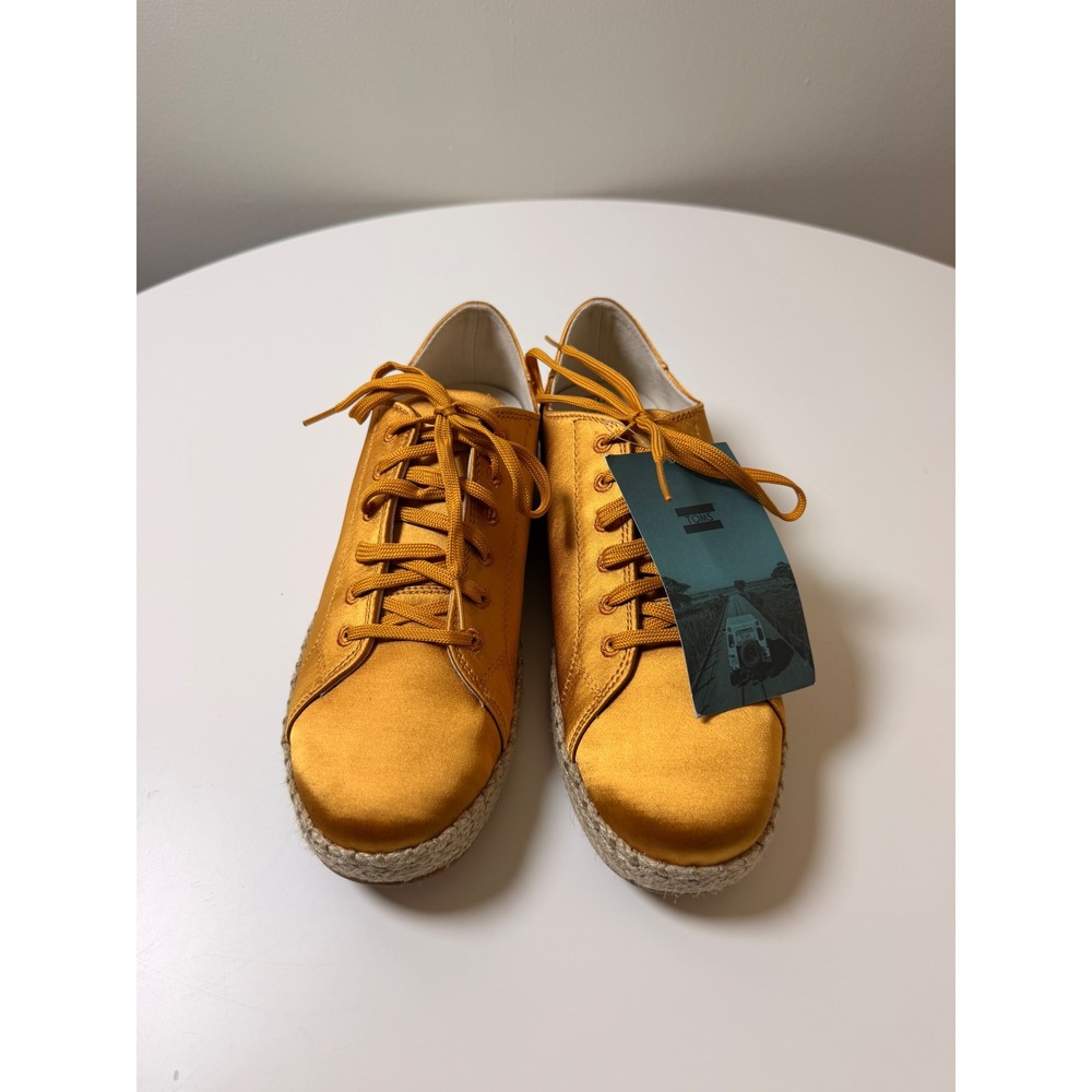TOMS Lena Espadrille Sneakers Womens 7.5 Sunflower Satin New Yellow Lace Up